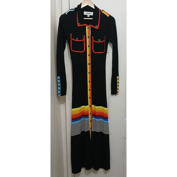 Christopher john rogers womens medium yellow black maxi dress wool colorblock - Picture 1 of 8